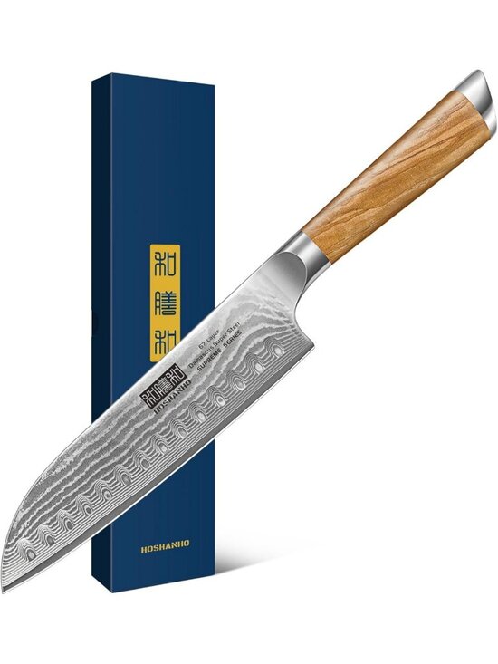 Other - 7" Damascus Santoku Knife - Sharp Chef Knife with Ergonomic Wood Handle